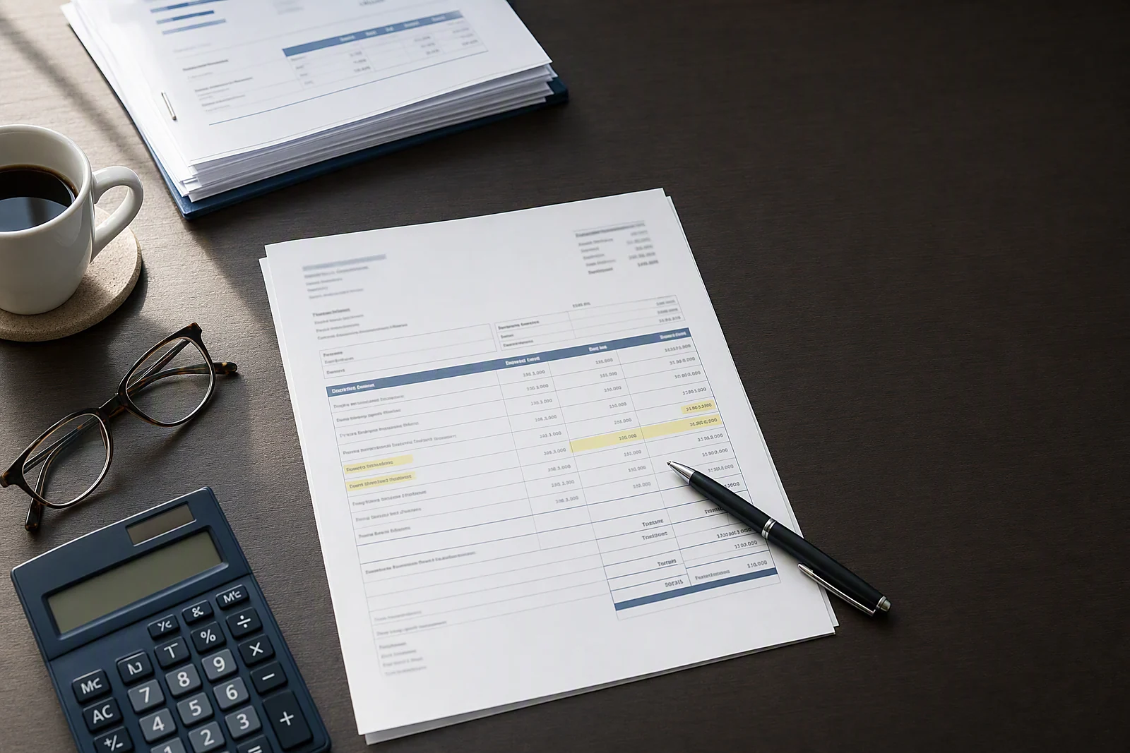 A tax invoice being checked field by field against the VAT regulations on a Dubai office desk