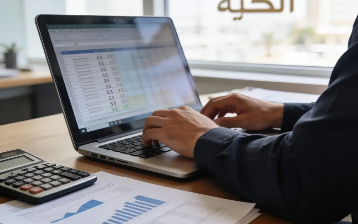 VAT201 return working papers and reconciliations on a Dubai office desk
