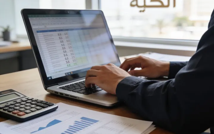 VAT201 return working papers and reconciliations on a Dubai office desk